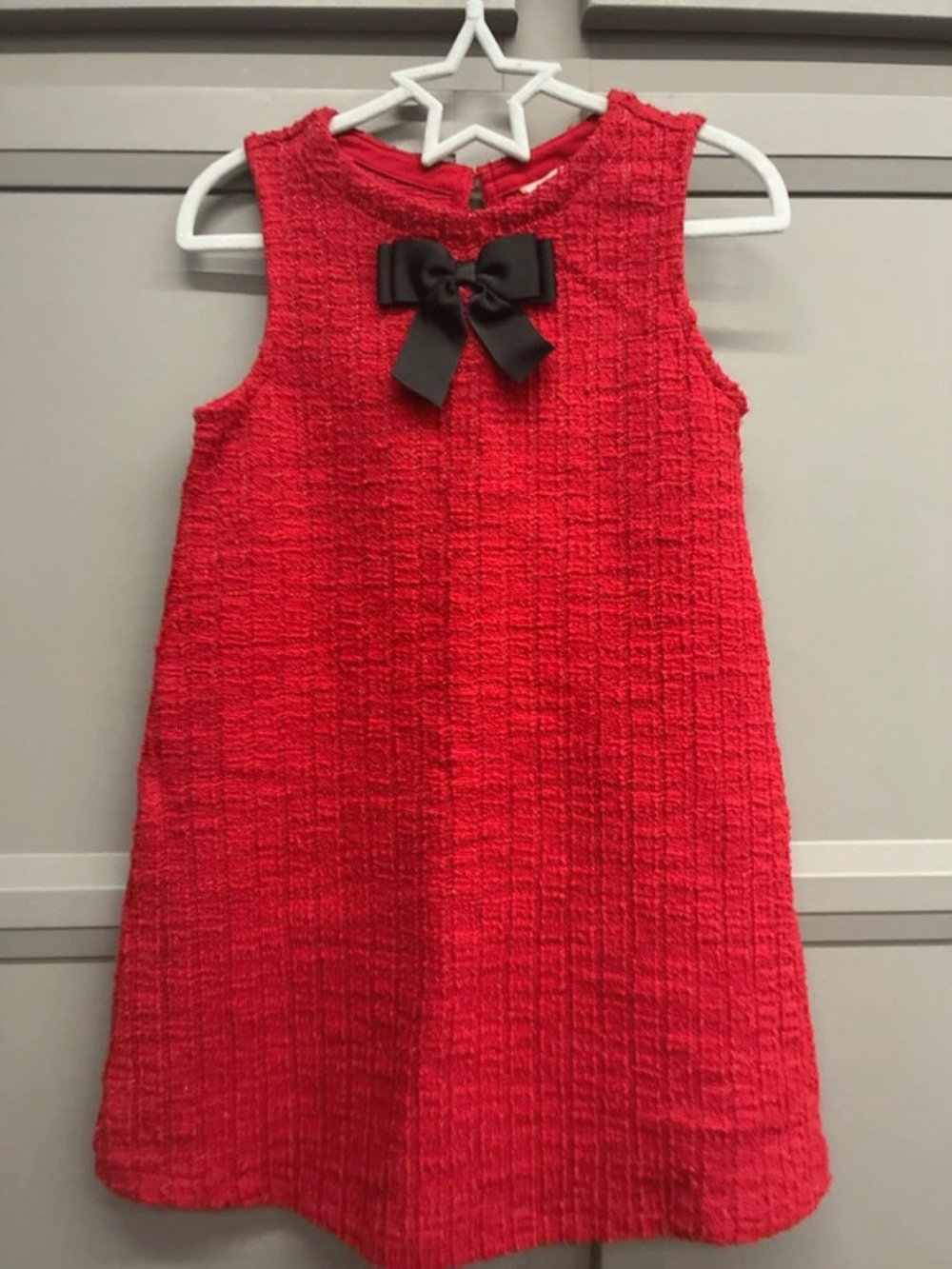 H&M Red Sleeveless Textured Dress with Black Bow